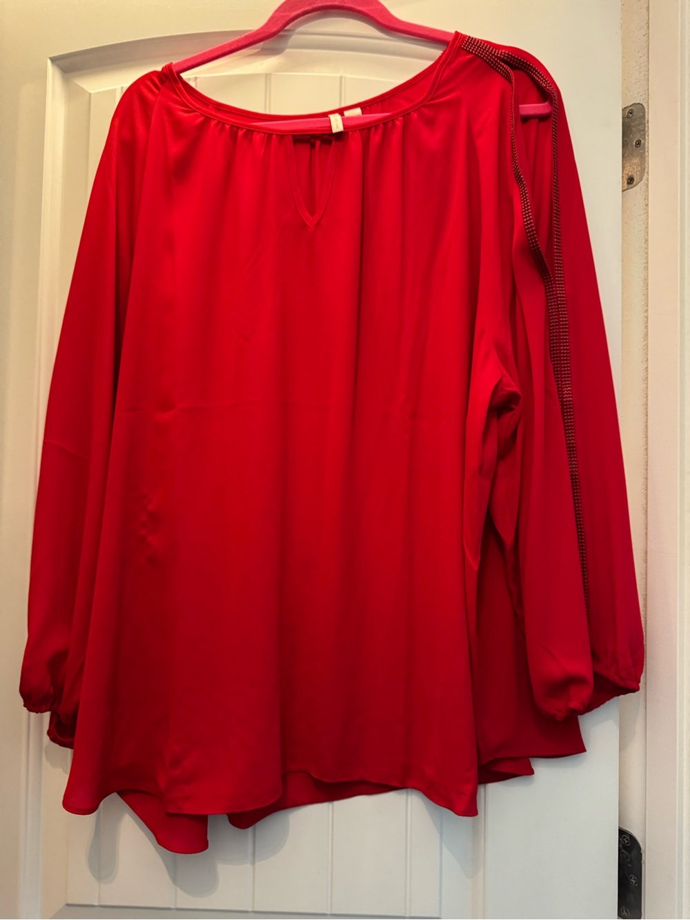 Cato Red Long Sleeve Blouse with Scoop Neck